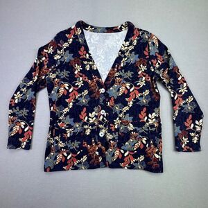 Appleseed's Women's Cardigan Long Sleeve Blue Floral Button Close Petites Medium